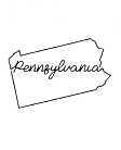 Outline of Pennsylvania with cursive writing