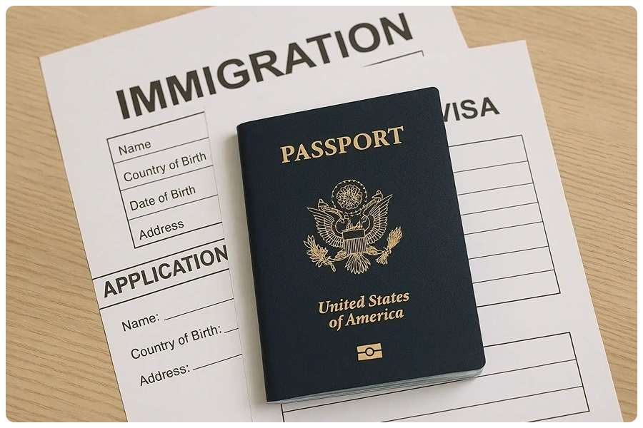 U.S. passport on immigration forms