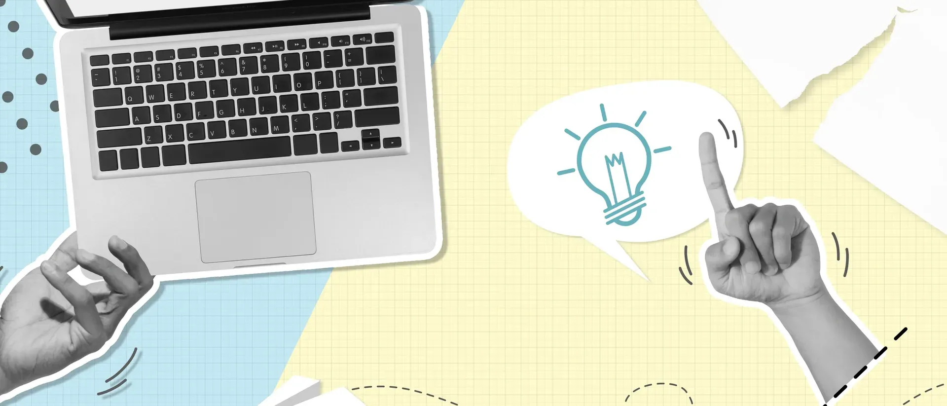Hand pointing at a lightbulb sketch