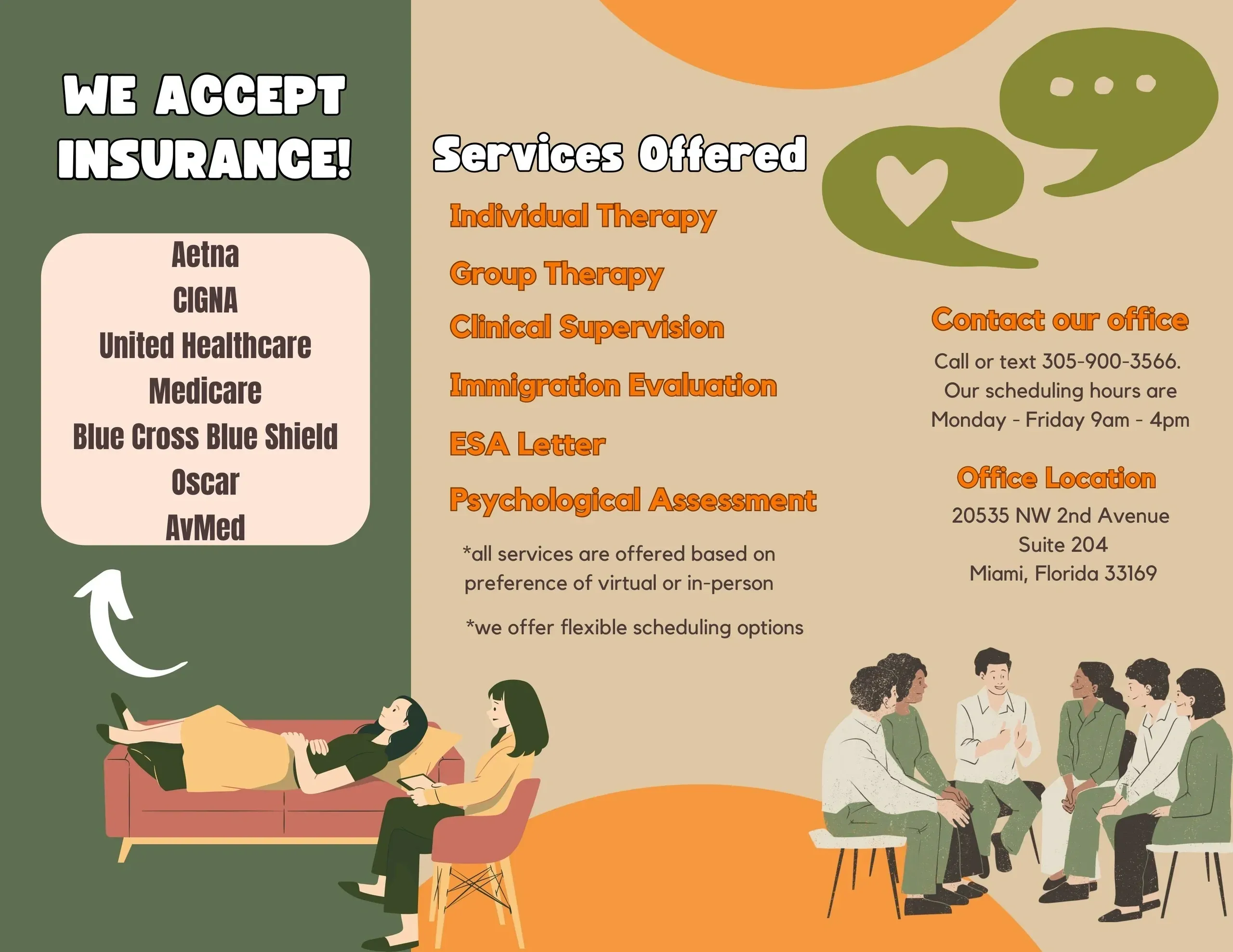 Therapy services flyer with contact details